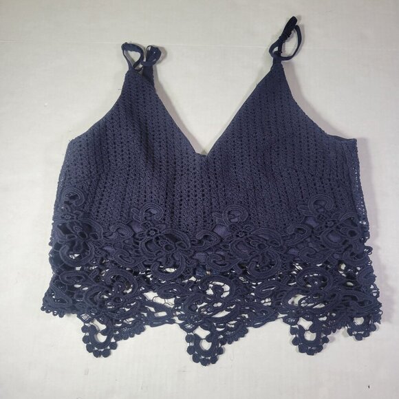House Of Three Women Navy Blue Elegant Lace Cropped Tank Top Size 6 - Picture 1 of 8